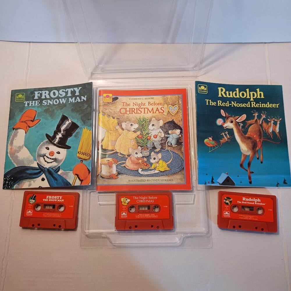 3 Little Golden Christmas Cassette Tape & Books Read Along Frosty Rudolph